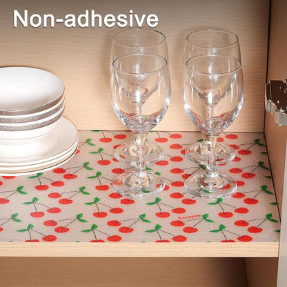 Cooyes Shelf Liner, Non-Adhesive Waterproof Shelf Paper with Fruit Pattern, Easy to Cut and Durable EVA Cabinet & Drawer Mat for Kitchen (23.6 Inch W x 360 Inch L, Red Cherry)