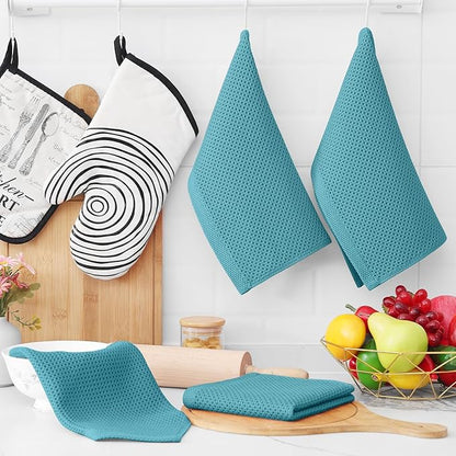 Homaxy 100% Cotton Waffle Weave Kitchen Dish Cloths, Ultra Soft Absorbent Quick Drying Dish Towels, 12 x 12 Inches, 18-Pack, Lake Blue