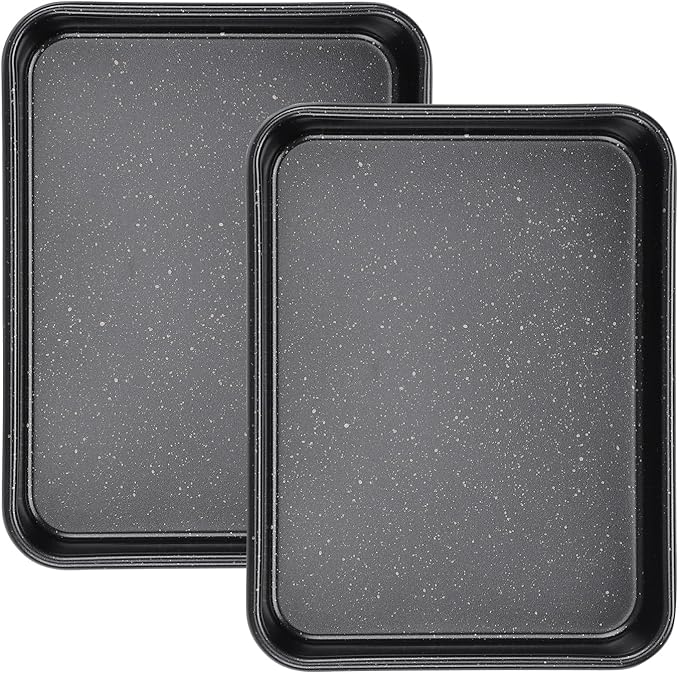 Beasea Small Baking Sheet Pan, 2 Pack 8.5x6.5 Inch Mini Small Cookie Sheets for Individual Baking Cooking Serving, Cookie Roll Cake Brownie Pan Tray for Oven - Black Speckle