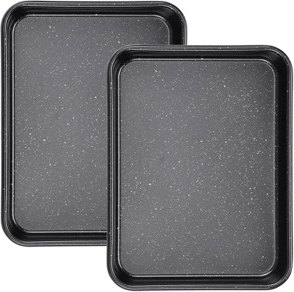 Beasea Small Baking Sheet Pan, 2 Pack 8.5x6.5 Inch Mini Small Cookie Sheets for Individual Baking Cooking Serving, Cookie Roll Cake Brownie Pan Tray for Oven - Black Speckle