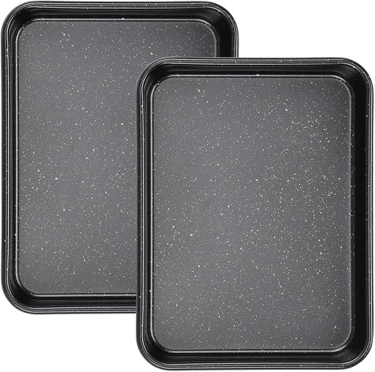 Beasea Small Baking Sheet Pan, 2 Pack 8.5x6.5 Inch Mini Small Cookie Sheets for Individual Baking Cooking Serving, Cookie Roll Cake Brownie Pan Tray for Oven - Black Speckle
