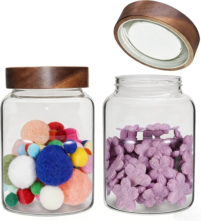 40 oz Glass Jars with Airtight Lid Spice Herb Jar Glass Coffee Ground Canister Clear Food Storage Jar for Sugar Cookies Tea Bean Spice Bath Salts (1200ml/40oz-2pack-A)
