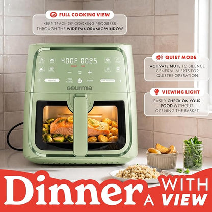 Gourmia 8 Qt Air Fryer, 8 Presets with Digital Display, FryForce 360° Technology, Easy View Window & Interior Light, Dishwasher Safe Basket, Green