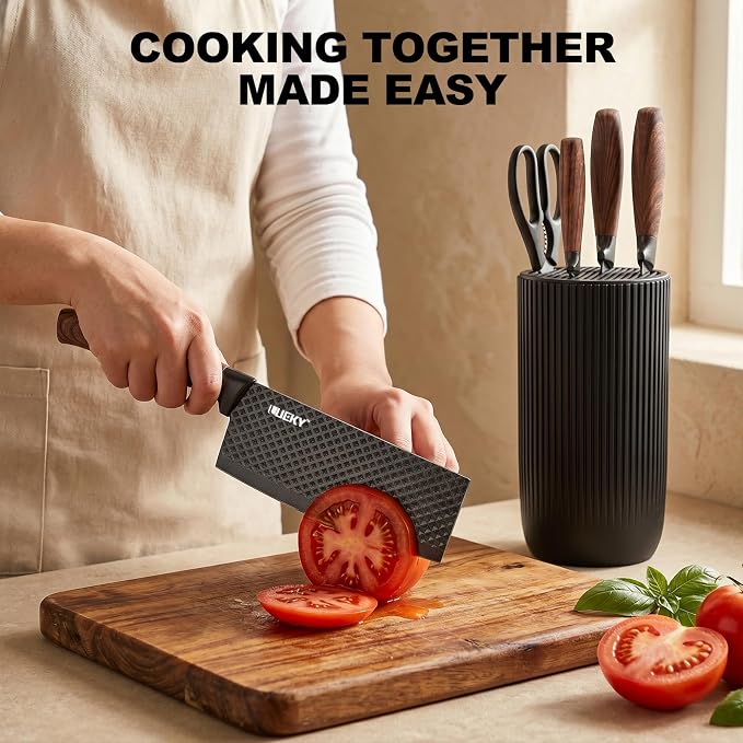 Knife Set, 8 Pieces Kitchen knife Set with Healthy Anti-Rust Coating, Stainless Steel Professional Chef Knife Set with Block, Sharp Kitchen Knives Set with Block for Home Cooking, Dishwasher Safe