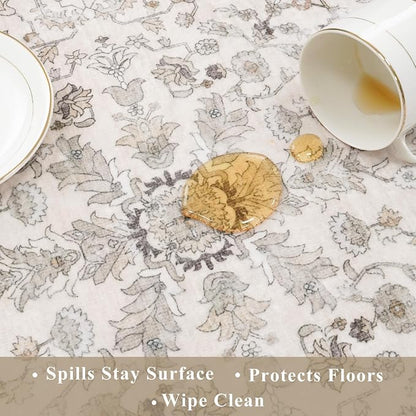 5x5 Square Washable Rug for Living Room: Non Slip Indoor Entryway Foot Carpet for Kitchen, Boho Soft Beige 5ftx5ft Low Pile Neutral Area Rug for Dining Room Bathroom (Beige, 5x5)
