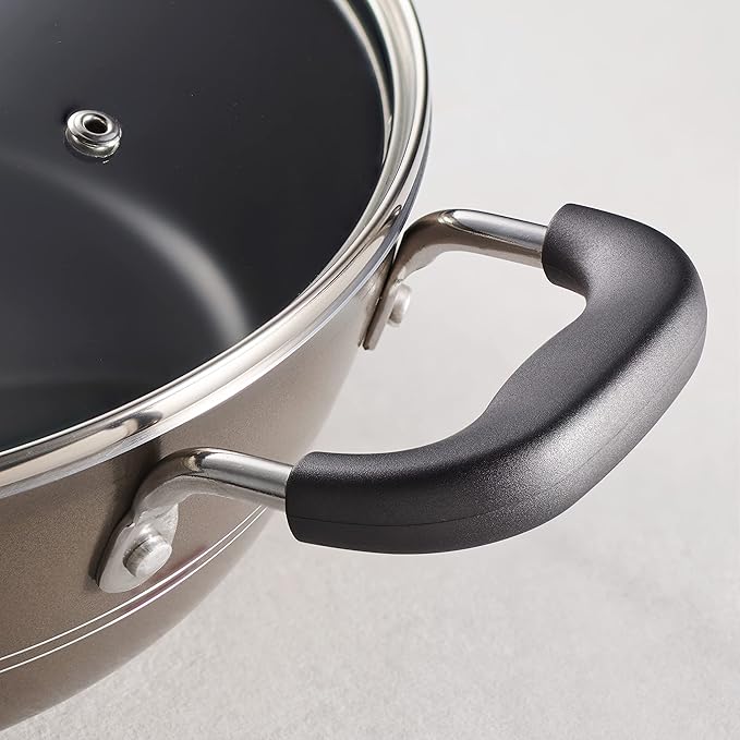 Tramontina Sicilia 8-Piece Non Stick Cookware Set with Glass Lids, Aluminum Nonstick Pots and Pans Kitchen Set (Hazelnut)