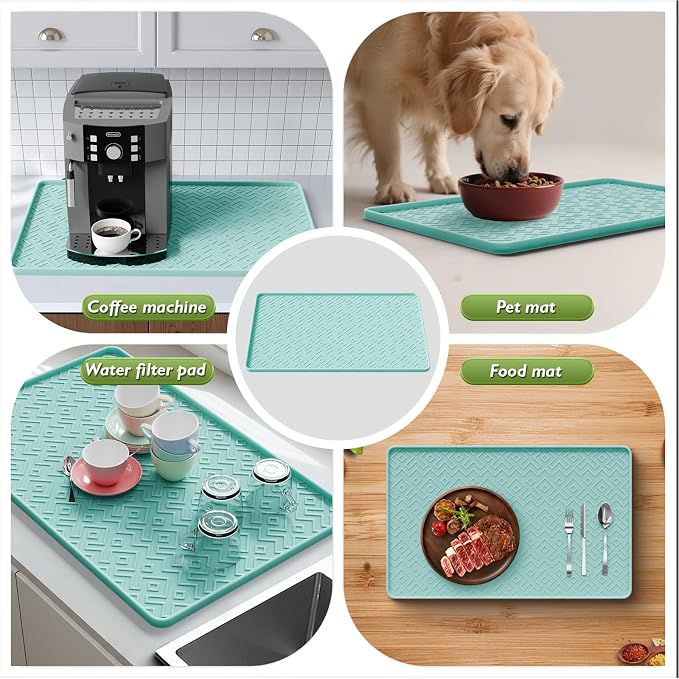 Silicone Coffee Mat 19" x 12", Waterproof Coffee Bar Mat, Spill-Proof Coffee Maker Mat for Kitchen Counter, Non-Slip Coffee Machine Mat, Durable Counter Protector