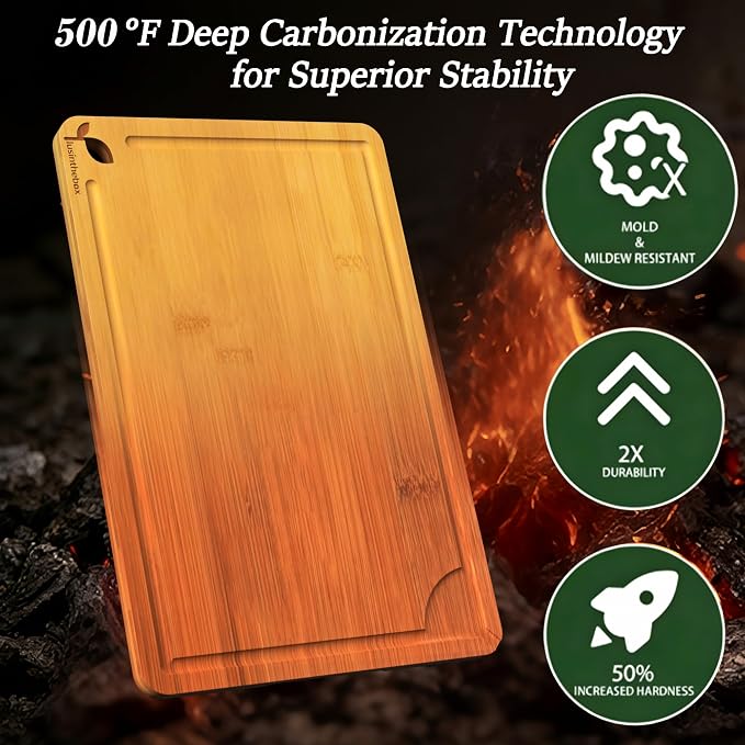 Cutting Board Set of 2,Chopping Boards for Kitchen Meal Prep,Large and X-Large Wood Cutting Boards for Meat, Vegetables and Fruit, Deep Carbonized Bamboo Boards for Daily Cooking and Small Kitchen