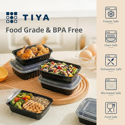 Tiya Meal Prep Containers with Lids - 150 Pack 12 oz BPA-Free Plastic Food Storage Containers Leak-Proof, Microwave, Dishwasher & Freezer Safe Reusable To-Go Boxes for Portion Control & Catering