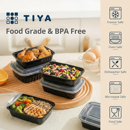 TIYA Food Containers - 32 oz Bulk 150 Pack with Lids - Rectangular Plastic To-Go Containers - Reusable, Microwavable, Dishwasher Safe - Leak-Proof for Meal Prep - BPA-Free