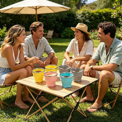 Collapsible Cup, 4Pack 8.8oz 260ml Foldable Travel Mini Coffee Mug, BPA Free Silicone Water Cup and Lid with Stainless Steel Rim, Portable Pocket Cup for Outdoor, Hiking, Camping & Kids