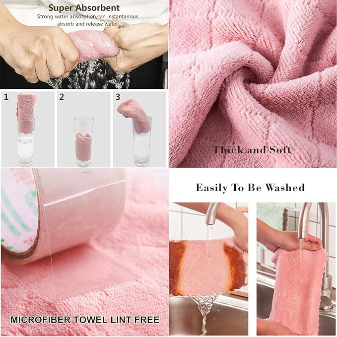 10 Pack Kitchen Cloth, Microfiber Dish Towels Washcloths, Super Absorbent Coral Velvet Dishtowels, Premium Cleaning Cloths,Non-Stick Oil Quick Dry Dish Towels, Soft Tea Towel, Table Cleaning Cloths.