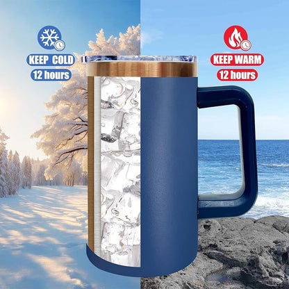20 oz Insulated Coffee Mug with Lid, Stainless Steel Coffee Tumbler Bulk, Double Wall Vacuum Travel Mug with Handle, Leakproof Powder Coated Coffee Cups for Hot and Cold Drinks (Navy,4 pack)