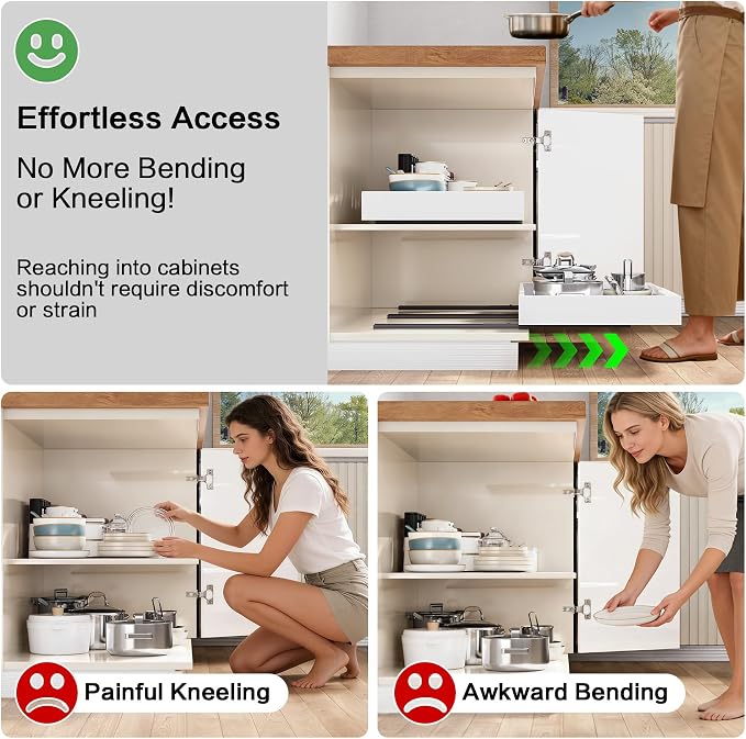 2 Pack Pull out Cabinet Organizer,Extendable (12"-20") Heavy-Duty Pull-Out Drawers – Secured with Nano Adhesive Tape, Ideal for Cookware Storage, for Kitchen Base Cabinets (21" Dx12-20" W)