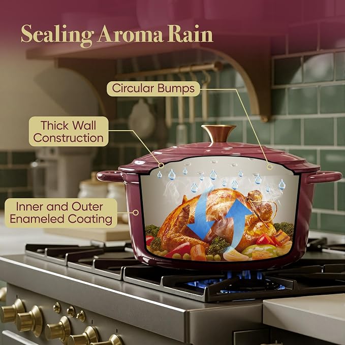 4.5 Quart Dutch Oven Pot with Lid, Non Stick Enameled Cast Iron Dutch Oven for Bread Baking, Heavy-Duty, Oven Safe Ceramic Cookware Up to 500°F for Baking, Braising, Stews, Roasting, Rose
