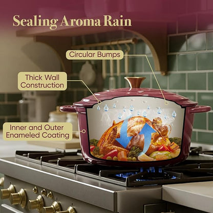 4.5 Quart Dutch Oven Pot with Lid, Non Stick Enameled Cast Iron Dutch Oven for Bread Baking, Heavy-Duty, Oven Safe Ceramic Cookware Up to 500°F for Baking, Braising, Stews, Roasting, Rose