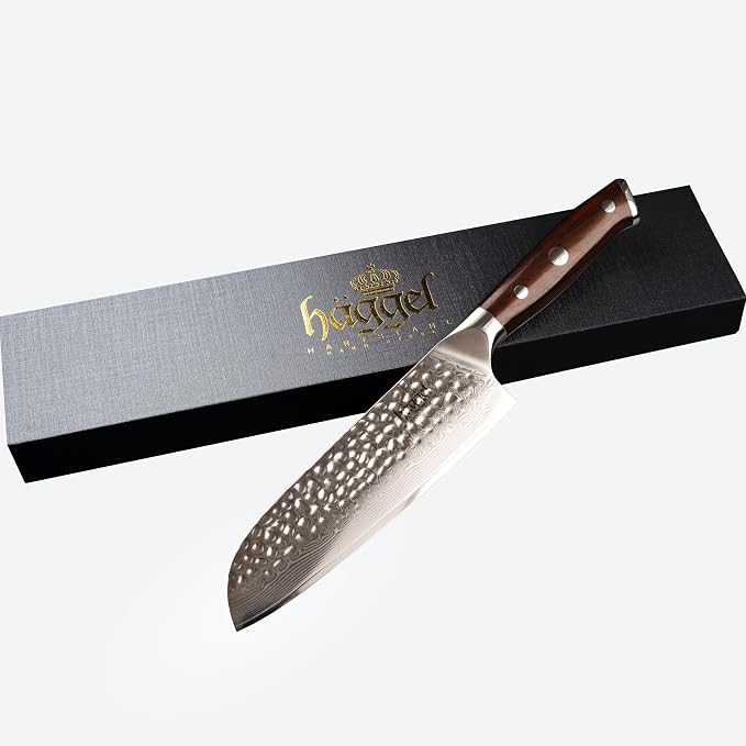 Japanese Chef Knife - 67 Layer Damascus Steel Kitchen Knife with Hand Hammered Finish - Professional Sharp Cooking Knife