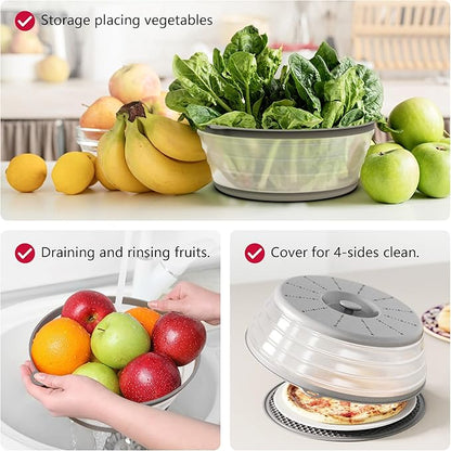 WVM Microwave Splatter Cover Vented for Food with Hook Hole, Splatter Guard & Colander Kitchen Gadget for Food, Meal Prep, Cover & Mat(Grey), M(11"x3.26")-Pack of 1
