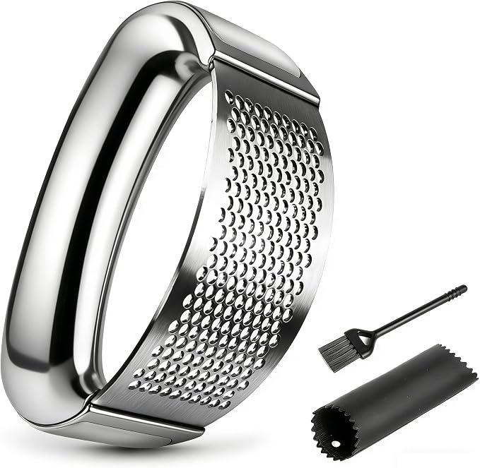 Garlic Press Mincer, Garlic Presses Dishwasher Safe Garlic Mincer, Durable Garlic Crusher with Peeler, Brush, Easy to Clean & Squeeze, Kitchen Essential Gadgets Tool for Garlic, Ginger, Spices