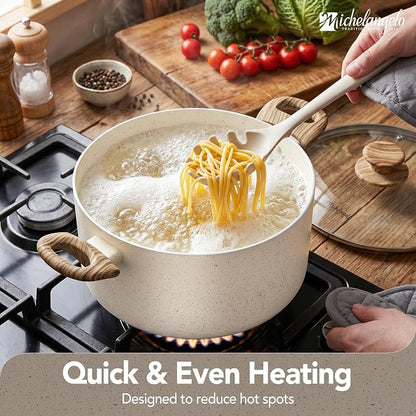 MICHELANGELO Nonstick Cooking Pot - 6 Quart Soup Pot with Lid for Family Meals, Non-Toxic Stockpot with Stay-Cool Handles, Induction Ready, Easy Cleanup, PFOA & PFOS Free