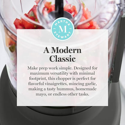 Martha Stewart 3 Cup Electric Food Chopper, Vegetable & Herb Mini Food Processor, 24oz BPA-Free Bowl, Stainless Steel Blades, Pour Spout, Dicing, Mincing, Chop & Puree, Dishwasher Safe, Caviar