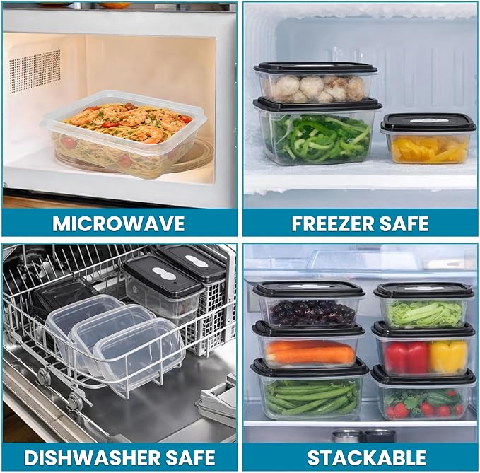 Neez 14PCS Vacuum Plastic Food Storage Container Set with Vented Lids (20 Cups) - Airtight, Microwave, Dishwasher Safe, Airlock lids - Perfect for Meal Prep, Leftovers