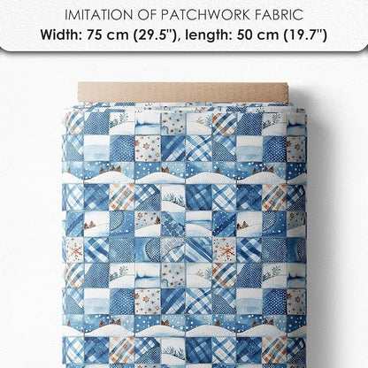 Winter Patchwork Landscape Cotton Fabric Panel – 6 Designs (10×10 inch Each) + Bonus Patchwork Sheet 29.5×19.6 inch, 100% Cotton 140 GSM