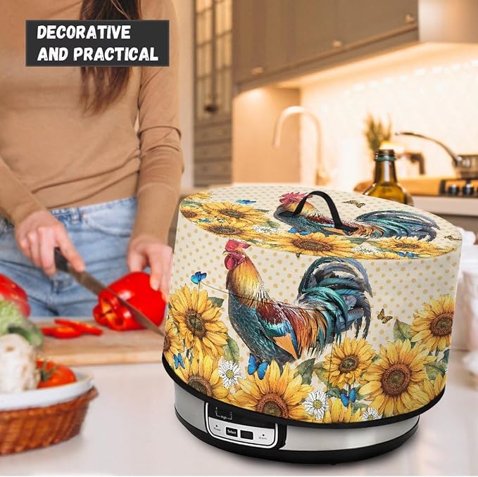 Sunflower Rooster Slow Cooker Dust Cover Compatible with 6-8 qt Crock for Pot Daisies Small Kitchen Appliance Decor Dust Cover Butterflies