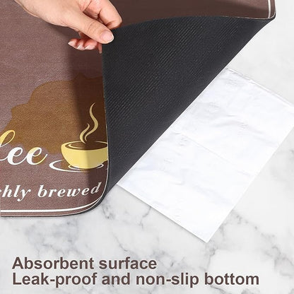 CooRug Absorbent Coffee Mat, Fashion Dish Drying Mat for Kitchen Counter Coffee Bar Accessories Espresso Machine Dish Rack 17" x 32" Brown