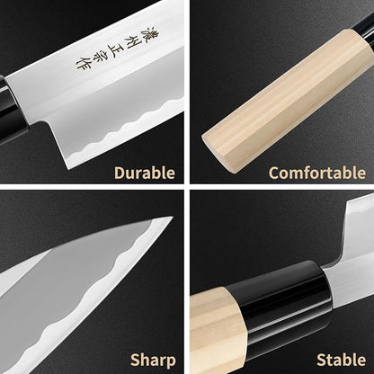 6.7 Inch Santoku Knife, Made in Japan, SK-5 High Carbon Steel Kasumi Japanese Chef Knife with Octagonal Natural Wood Handle, Kitchen Knife for Slicing Meat & Vegetables