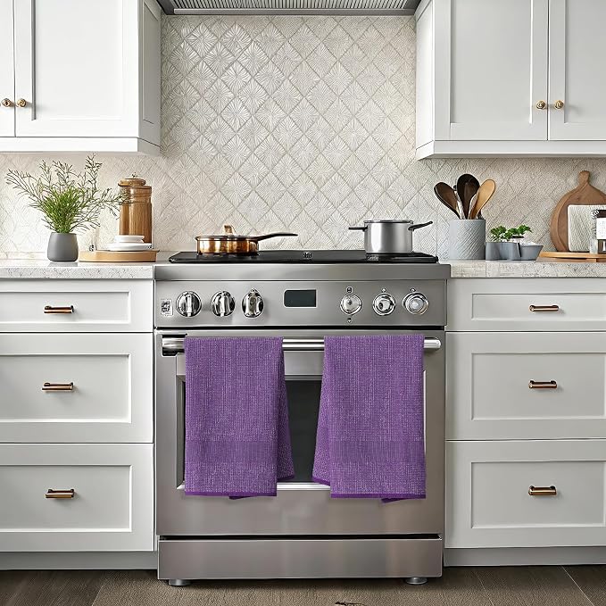 Mordimy Premium Kitchen Towels 8 Pack (18 x 28 Inches, Purple), Large Cotton Kitchen Hand Towel, Flat & Terry Dish Towels for Drying Dishes, Super Absorbent Tea Dishtowels Set with Hanging Loop