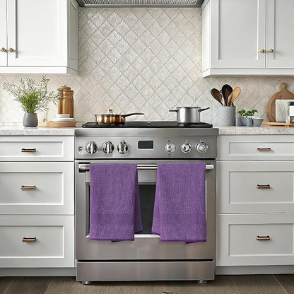 Mordimy Premium Kitchen Towels 8 Pack (18 x 28 Inches, Purple), Large Cotton Kitchen Hand Towel, Flat & Terry Dish Towels for Drying Dishes, Super Absorbent Tea Dishtowels Set with Hanging Loop