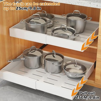 COVAODQ 1 Pack Pull Out Cabinet Organizer Extendable Sliding Slide Out Pantry Shelves Storage No Punch for Kitchen Base Cabinet Organization, Pantry, Bathroom Adjustable Width 12.4" to 20.4"