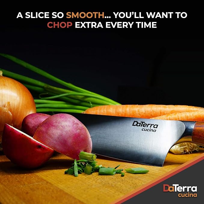DaTerra Cucina - 8 Inch Chef Knife – German Steel Professional Kitchen Knife with Ergonomic Rosewood Handle, Sharp, Durable, Easy to Clean | Ideal for Chopping, Slicing & Dicing