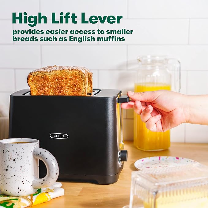 bella 2 Slice Toaster with Auto Shut Off,Extra Wide Slots & Removable Crumb Tray and Cancel,Defrost & Reheat Function,Toast Bread,Bagel-& Waffle,Black,(Pack of 6)