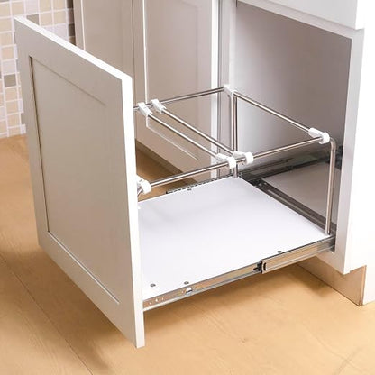 Pull Out Trash Can Rack Under Cabinet Adjustable 1-3 Bin Holder with Heavy-Duty Soft-Close Slides, Sturdy Wooden Base Support, Door Mounting for Kitchen, Living Room (Small)