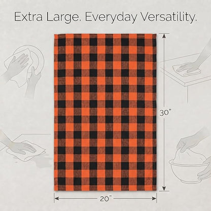 Urban Villa Halloween Kitchen Towels Set of 6 Dish Towels Size 20''x30'' Buffalo Checks Orange/Black 100% Cotton Highly Absorbent Quick Drying Dish Cloths & Dish Towels with Hanging Loop Tea Towels