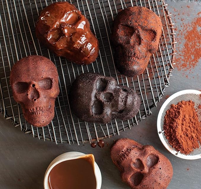 Nordic Ware Halloween Bakeware, Haunted Skull Cakelet Pan, Bronze (Pack of 3)