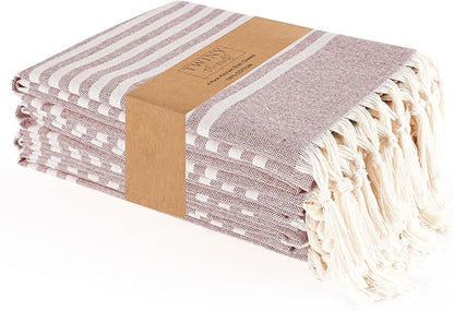 TWINY threads Set of 4 100% Cotton Turkish Kitchen Towels with Hanging Loop & Tassels (18" X 28") | Ultra Washcloth with Fringes | Reusable Hand Towels - Burgundy Wine