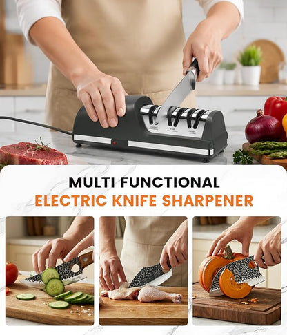 Newise Electric Knife Sharpener for Kitchen Knives - 3 - stage 15°&20° Dual Sharpening Heads, 100% Diamond Abrasive - Quick & Precise Sharpening, Ideal Gift