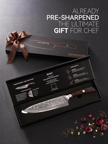 SUNLY Chef Knife, 8 Inch Damascus Kitchen Knife with Japanese VG10 Core, 67 Layer Steel, Sharp Chip Resistant Edge, Balanced Pakkawood Handle for Meat, Fruits, Vegetables, Gift for Father