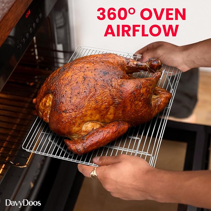 Flip-Free Crispmaster 1st Ever 4-Inch Elevated Roasting, Baking, and BBQ Rack for 360° Heat Stainless Steel Wings, Fries, Chicken, Veggies, Turkey for Oven, Grill, or Smoker 17” x 13”