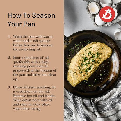 de Buyer MINERAL B Pro Carbon Steel Omelette Pan - 11” Diameter, 8.3” Cooking Surface - Naturally Non-Stick Finish - Made in France