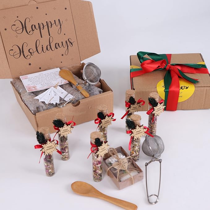 HTF Pack of 10 Christmas Decorations, Tea Party Favors for Women, New Years Eve Party Supplies, Christmas Gifts, Coworker New Year, Happy Holiday Personalized Tea Favors (CH, Snowflake)