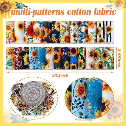 Kingdder 70 Pcs Sunflower Jelly Fabric Quilting Strips, 2.55 Inch Precut Cotton Patchwork Roll Cotton Quilting Fabric Bundle for Quilters and Sewing DIY Crafts