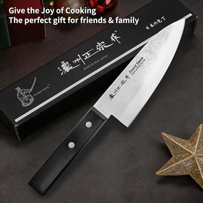 6 Inch Deba Knife, Made in Japan, Right-Handed Single Bevel Fish Butcher Knife, High Carbon Stainless Steel with Nashiji Finish, Pakkawood Handle for Fish Filleting & Butchering