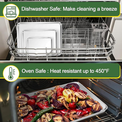 E-far Baking Sheet with Cooling Rack Set (3 Pans + 3 Racks), 16/12.5/9.3 Inch Stainless Steel Cookie Sheets Baking Pans and Wire Rack for Oven, Non Toxic & Easy Clean