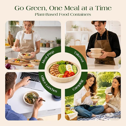100 Piece (50 Pack) Meal Prep Bowl Containers with Lids, Cornstarch Round Food Containers for Lunch Salad Deli Soup, BPA Free Plant-based Take Out Containers Microwave & Freezer Safe, 16 oz