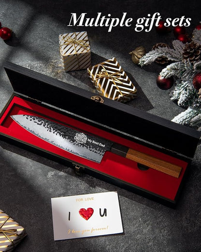 FAMCÜTE Personalized Gifts for Men Engraved Custom Japanese Knife, Hand Forged High Carbon Steel Chef Knife With Rosewood Handle, Birthday Day Gifts for Your Loved Ones (Sandalwood Gift Box)