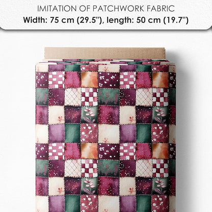 Cotton Satin Fabric Panel with Floral Patchwork Designs – 6 Printed Panels 10×10 in, Continuous Uncut Fabric Sheet 29.5×19.7 in, 100% Cotton for Quilting, Sewing & DIY